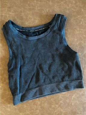 aerie Black Ribbed Crop Tank